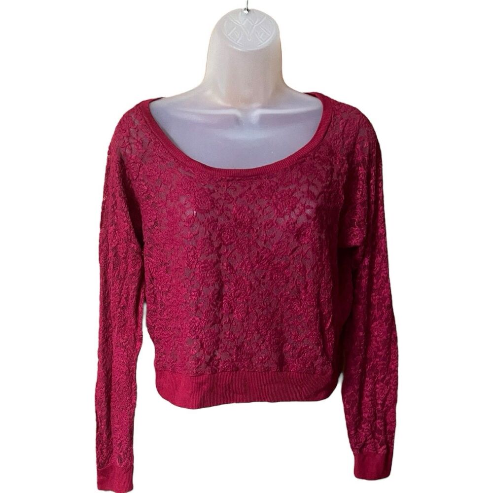 Rue21 Burgundy Lace Long Sleeve Crop Top Sz Large Y2K Whimsigoth Fairy